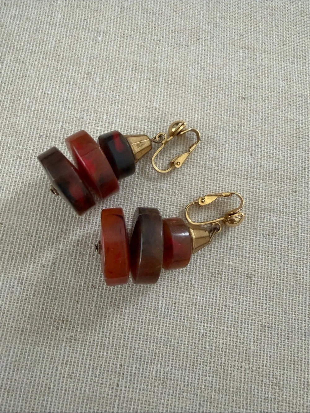Vintage mid century modern brown earrings tortoise Bakelite